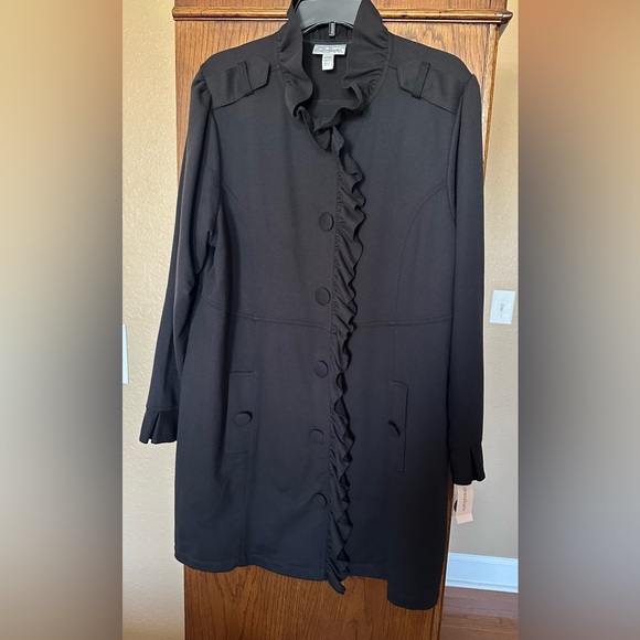 Black Ruffled Button-Up Coat - Picture 1 of 6